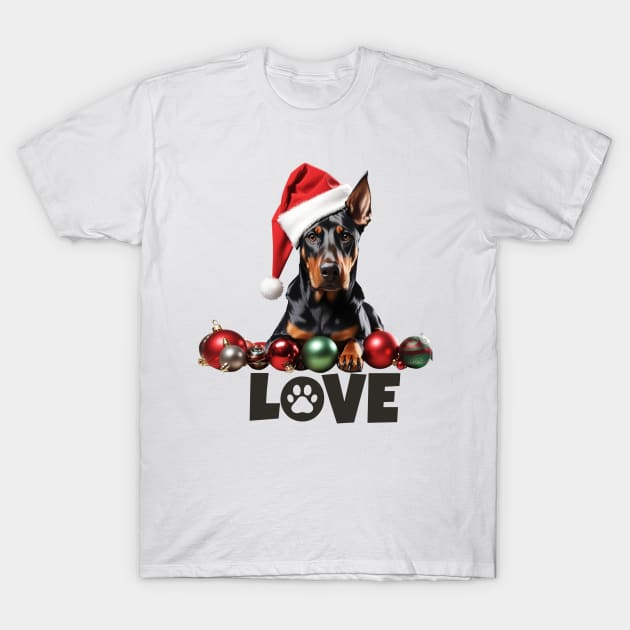 Christmas Doberman Pinscher/Dobie LOVE T-Shirt by Doodle and Things